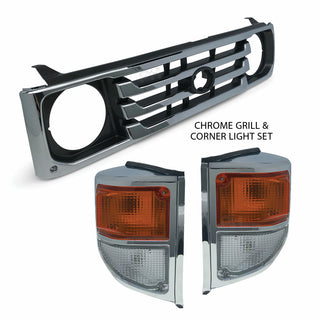 Grill + Corner Lights PAIR Chrome Fits Toyota Landcruiser 78 79 Series 1999-2007